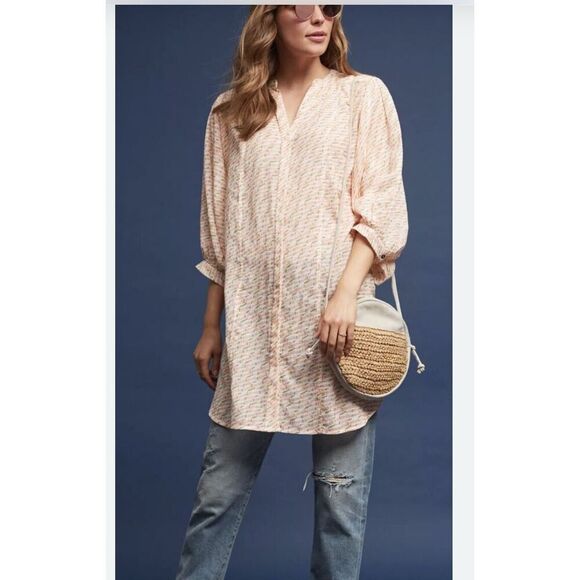 Maeve Anthropolgie Lena yarn dyed orange tunic top shirt XS button front - Picture 3 of 14